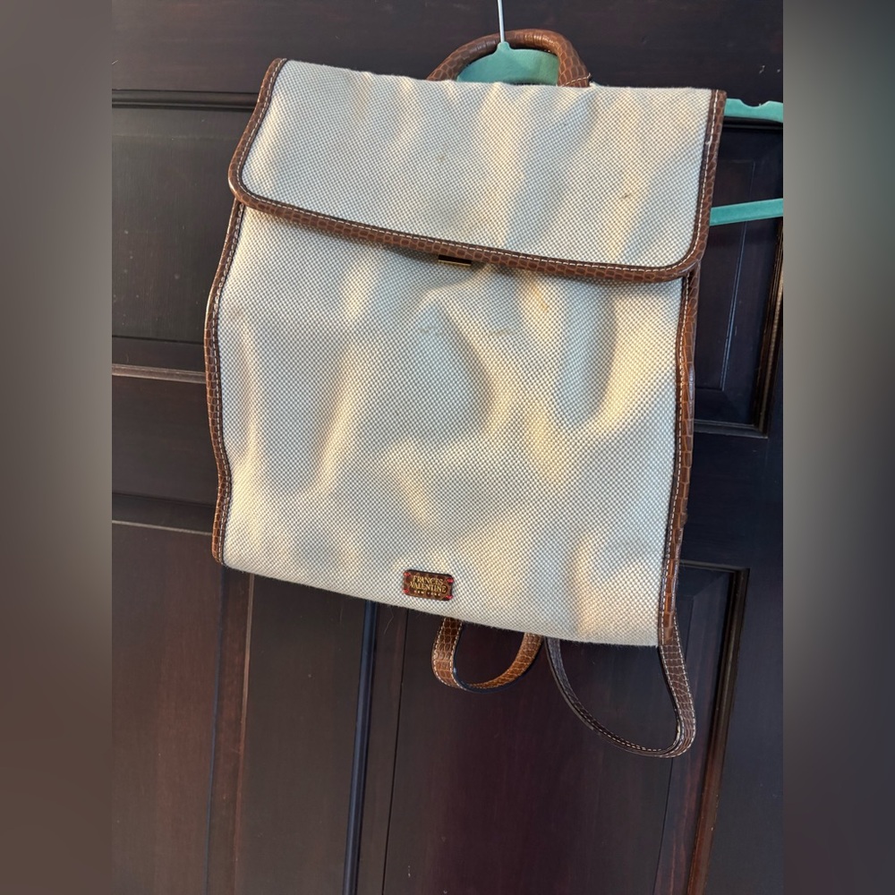 Frances Valentine canvas cream backpack with brown croc trim - stunning!
